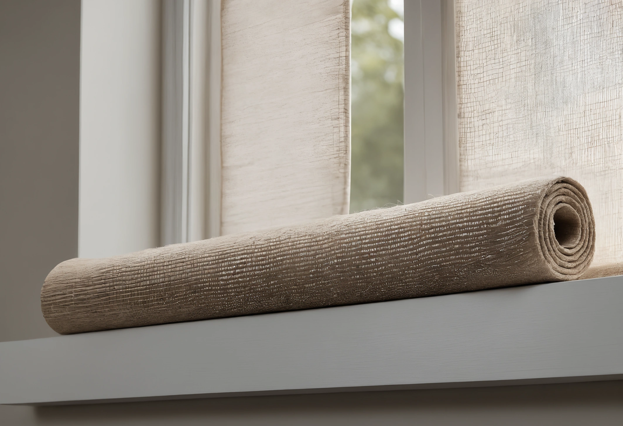 Fabric swatches pinned to a board positioned beside a sunlit window in a residential room