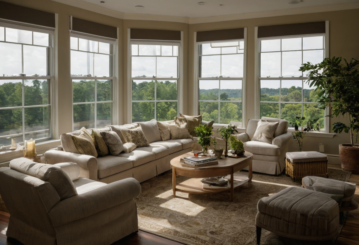 Window treatments can reduce sunroom exposure only when their specifications match the problem shown in a luxury residential interior
